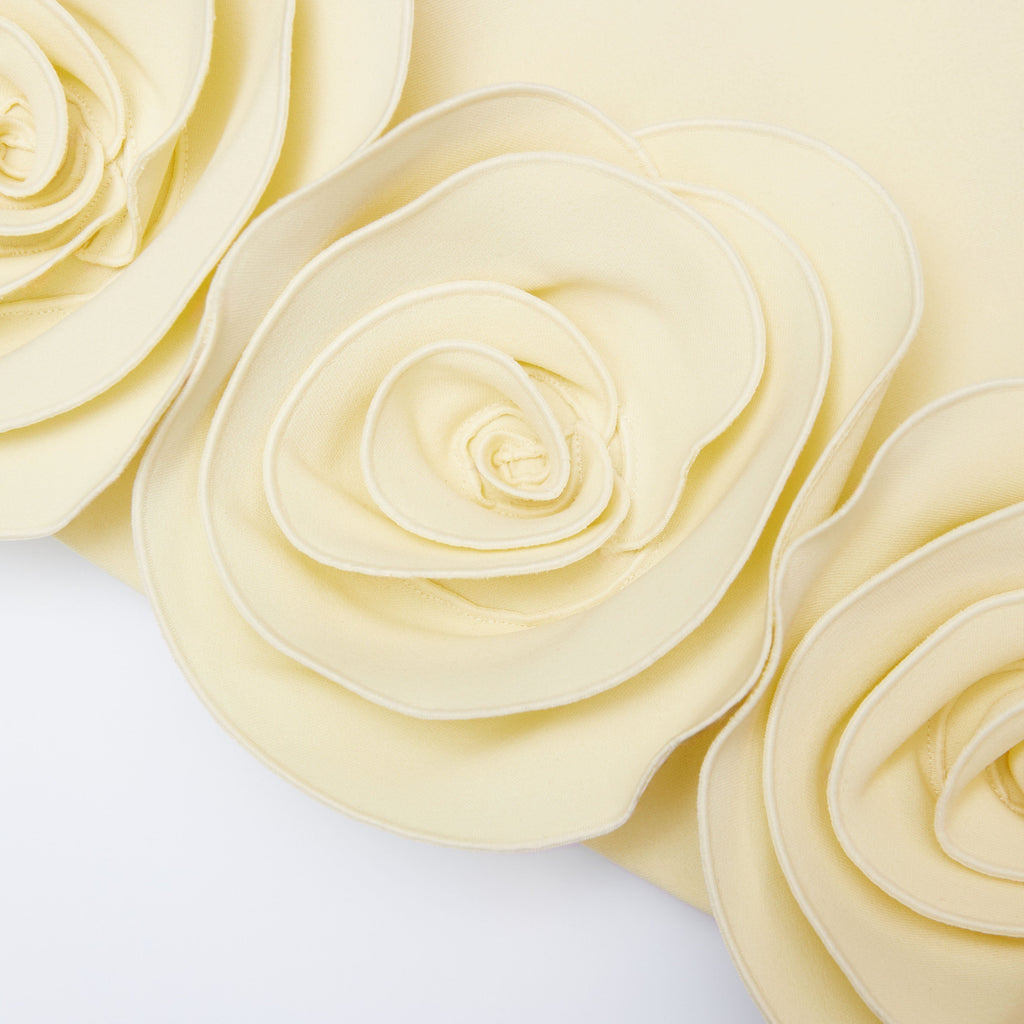 ophelia Yellow Crepe 3D Flower Mini Dress Avalabel