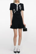 Tammy Black Floral Textured Knit Mini Dress Avalabel