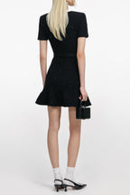 Tammy Black Floral Textured Knit Mini Dress Avalabel