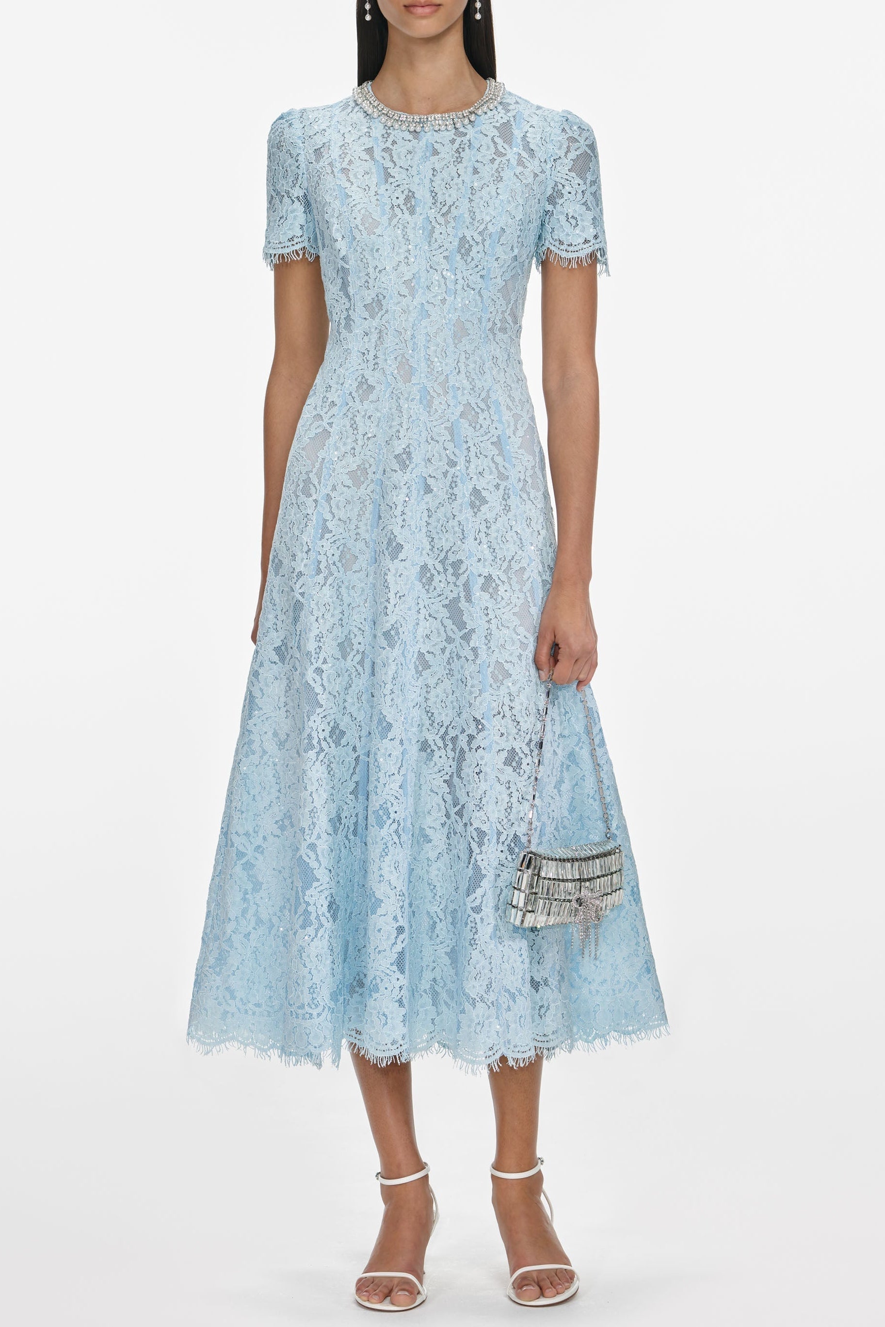 valerie Blue Lace Embellished Midi Dress Avalabel