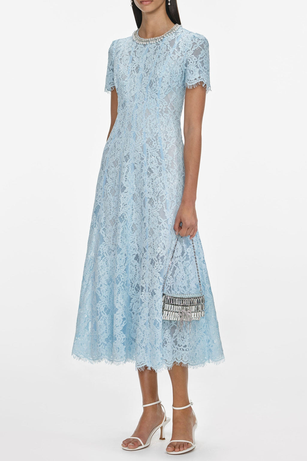 valerie Blue Lace Embellished Midi Dress Avalabel