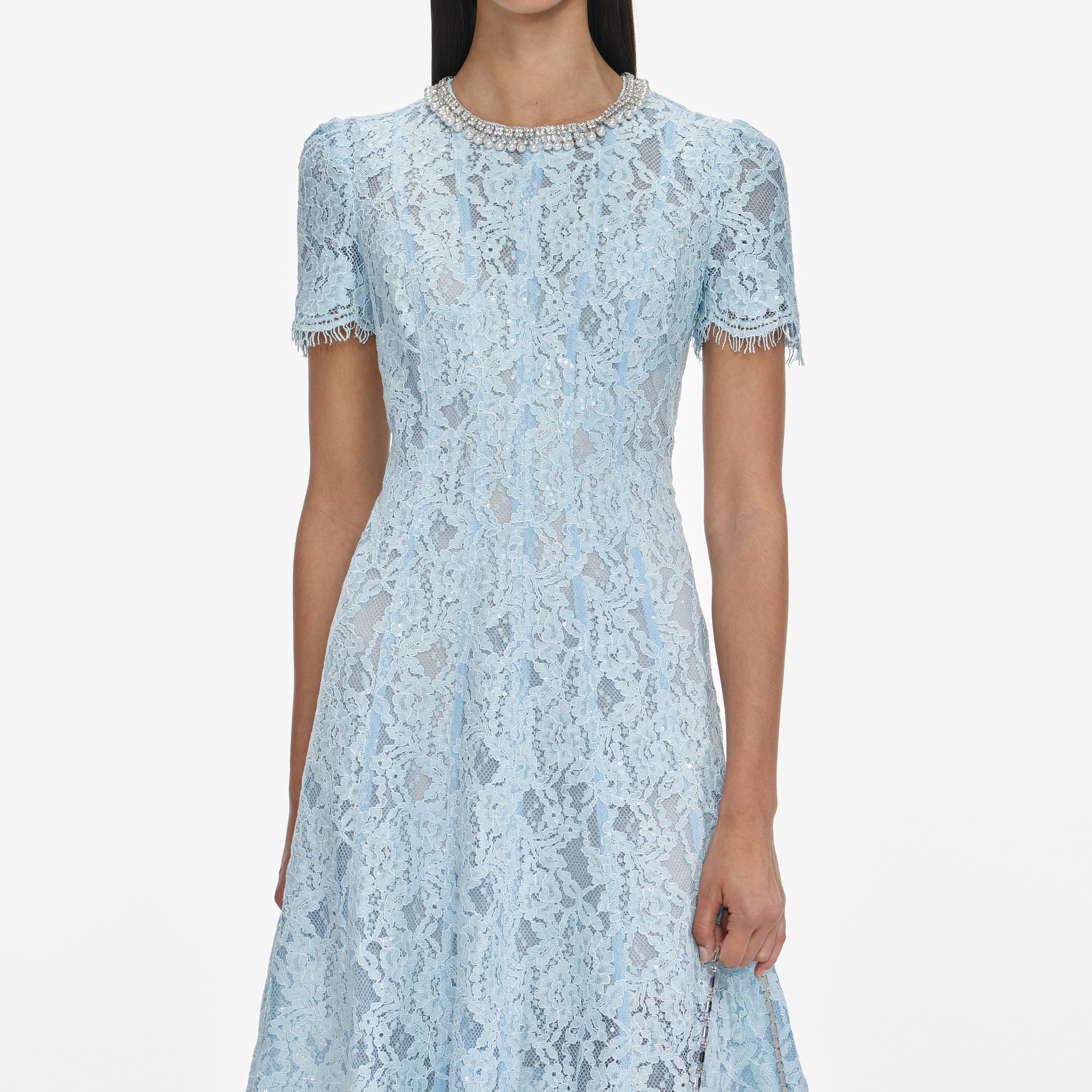 valerie Blue Lace Embellished Midi Dress Avalabel