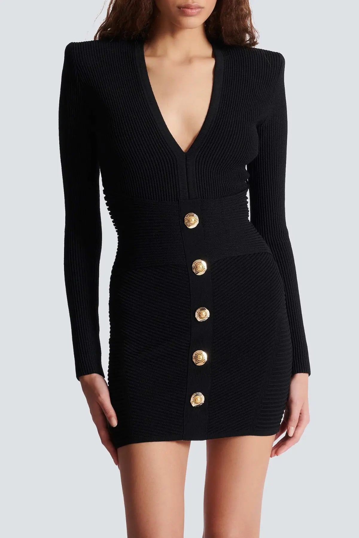 Aero Buttoned Ribbed Knit Mini Dress - Black Avalabel