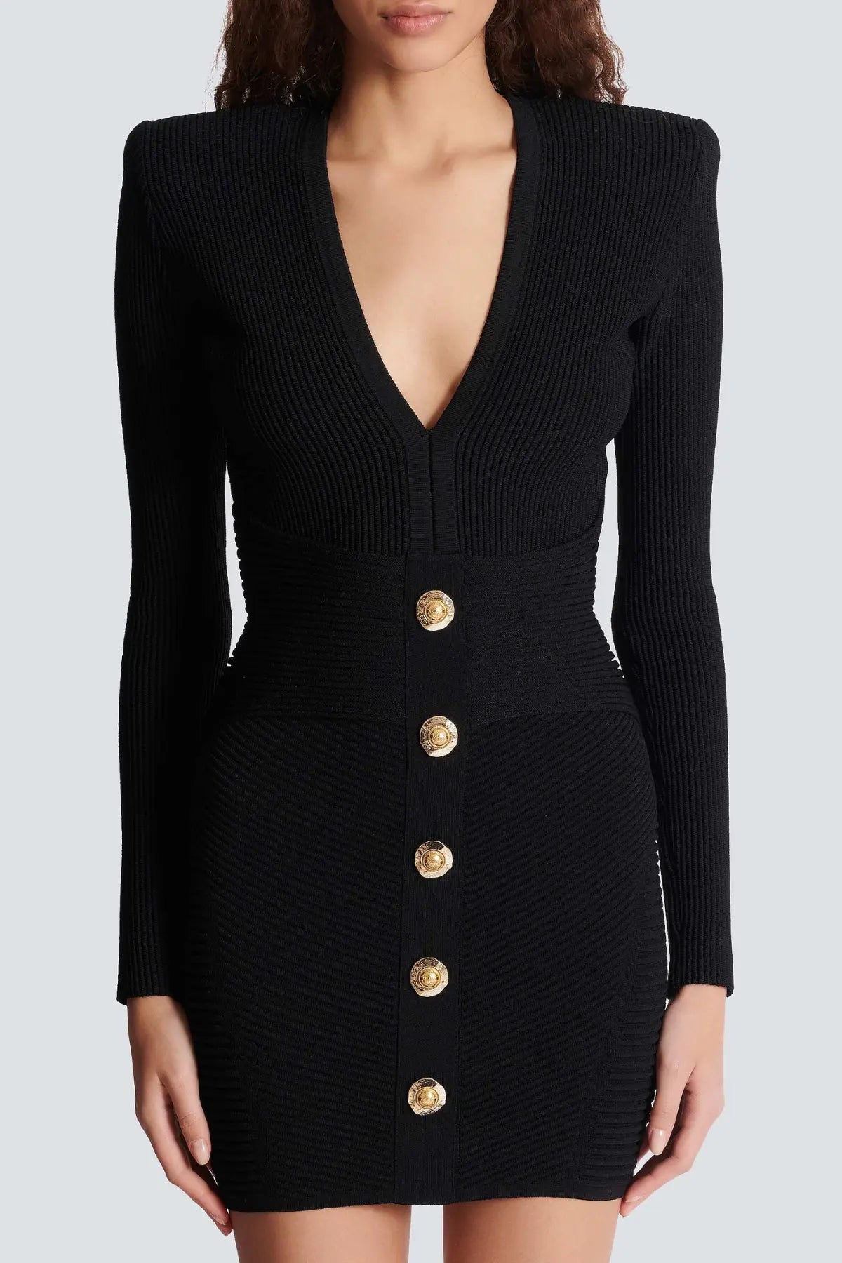 Aero Buttoned Ribbed Knit Mini Dress - Black Avalabel
