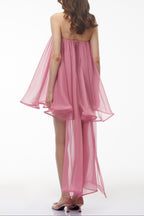Rose Pink Off Shoulder Ruched Mini Dress with Ribbon Avalabel