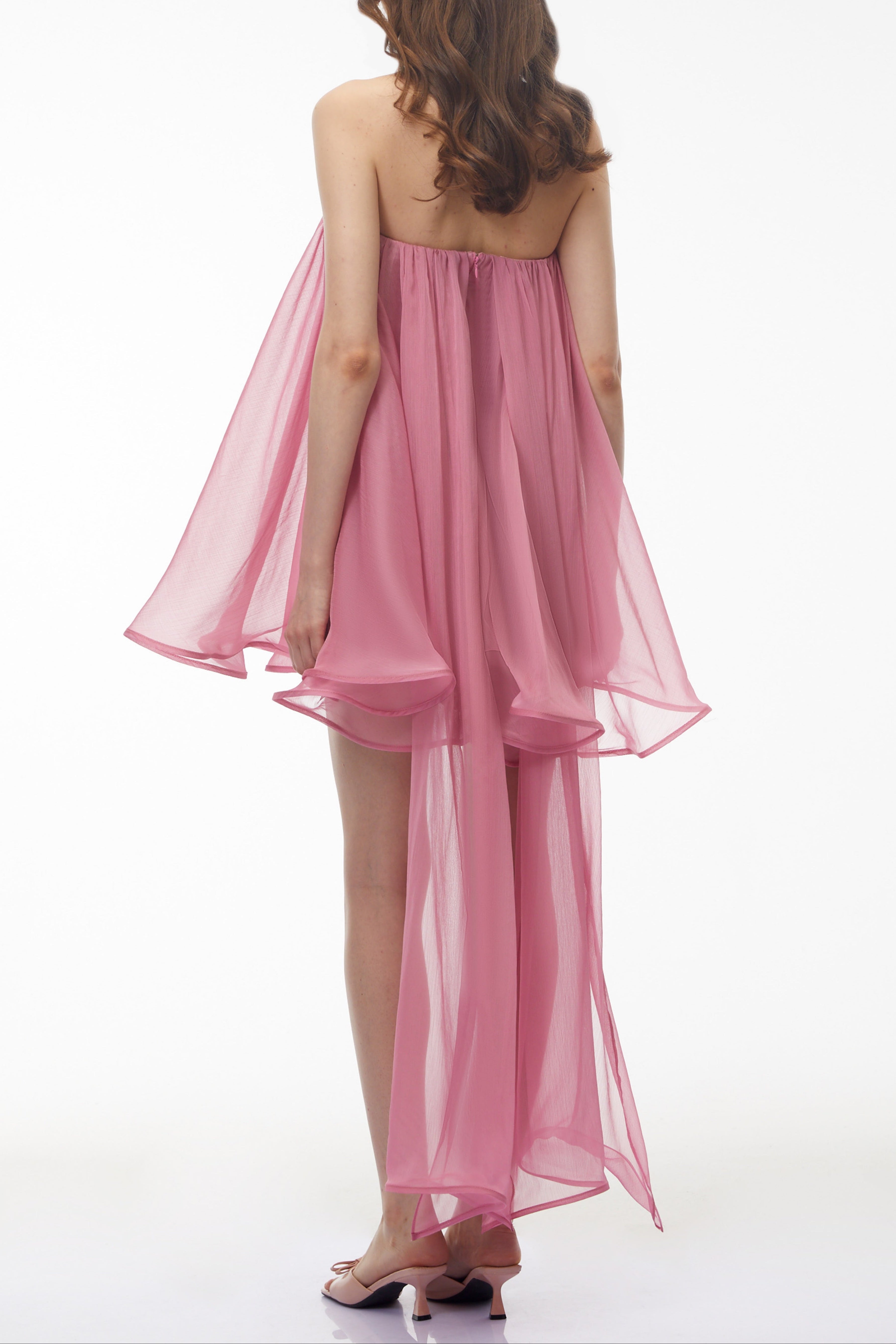 Rose Pink Off Shoulder Ruched Mini Dress with Ribbon Avalabel