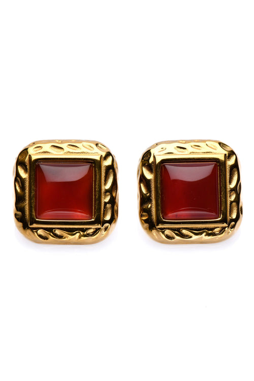 AMARANTH - GOLD EARRINGS RED STONE PLATING WATERPROOF Avalabel