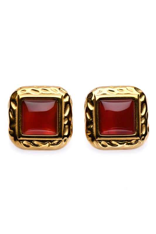 AMARANTH - GOLD EARRINGS RED STONE PLATING WATERPROOF