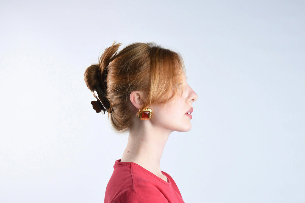 AMARANTH - GOLD EARRINGS RED STONE PLATING WATERPROOF Avalabel