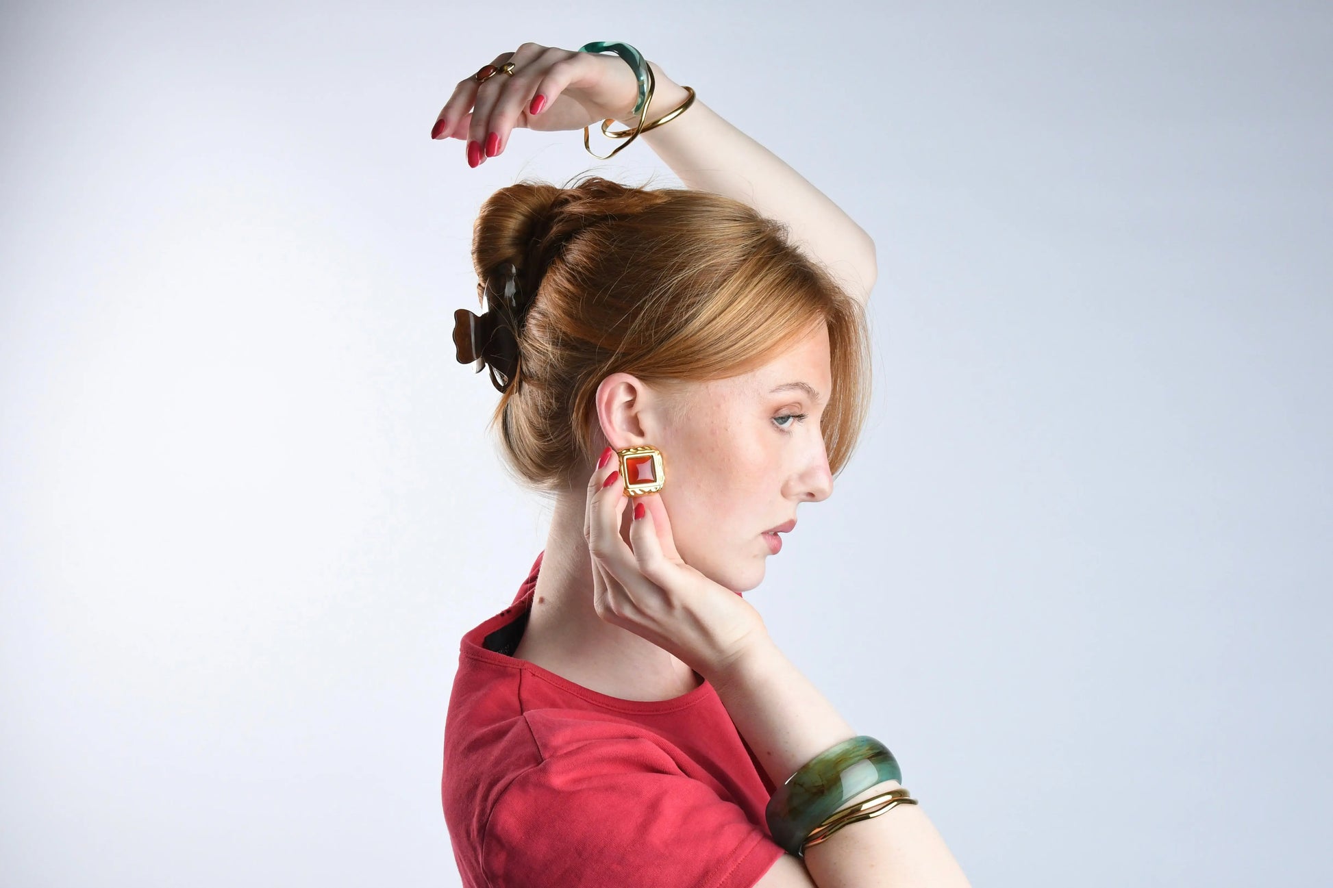 AMARANTH - GOLD EARRINGS RED STONE PLATING WATERPROOF Avalabel