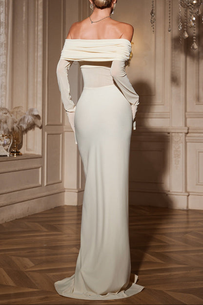 zenobia Off shoulder Ruched Maxi Dress In Beige