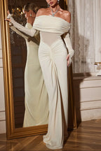 zenobia Off shoulder Ruched Maxi Dress In Beige Avalabel