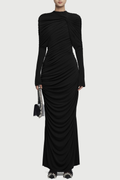 bonnie long sleeve pleated knot bodycon maxi dress in black Avalabel