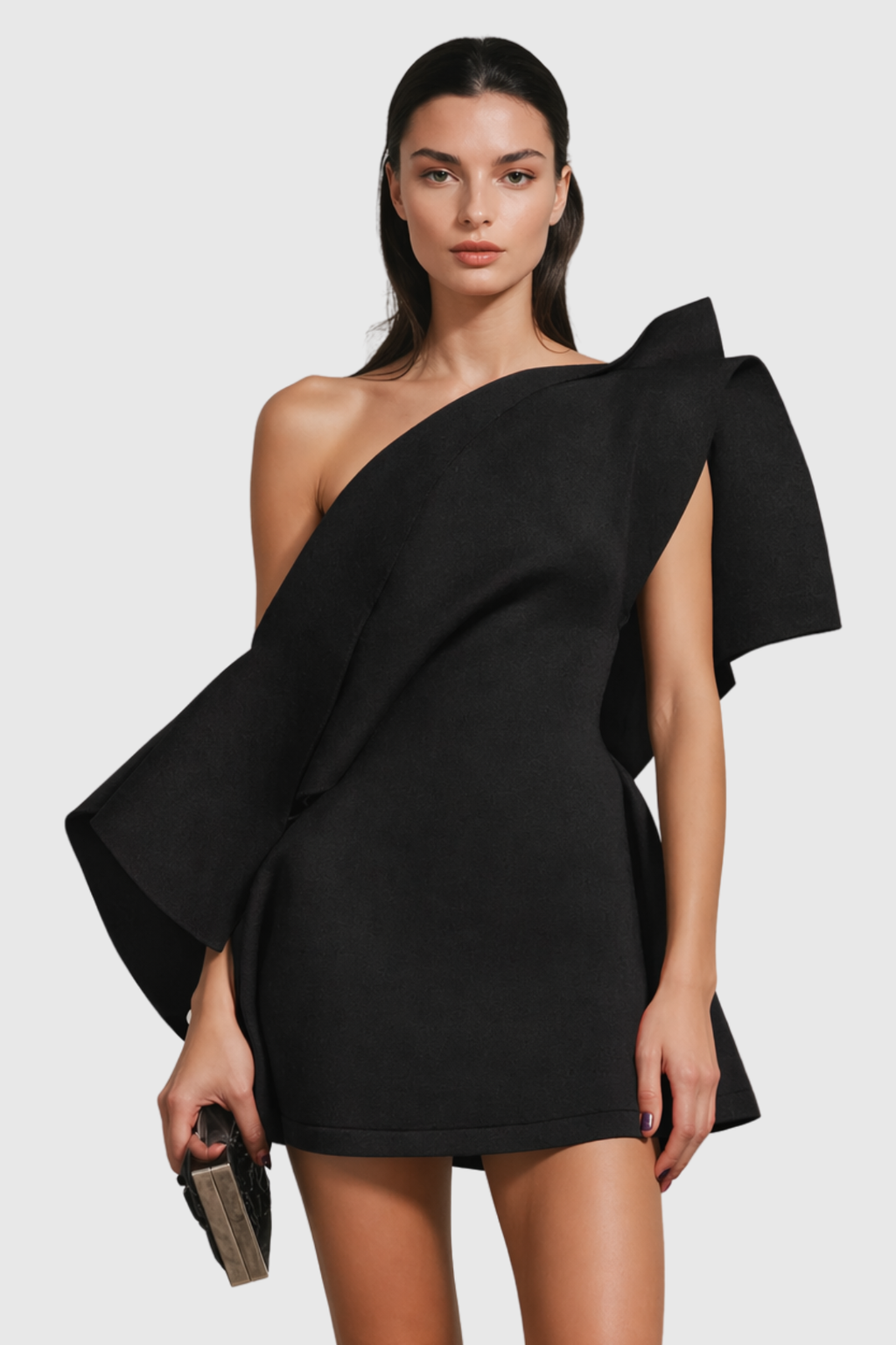 Aldeno Asymmetric Off Shoulder Mini Dress - Black Avalabel