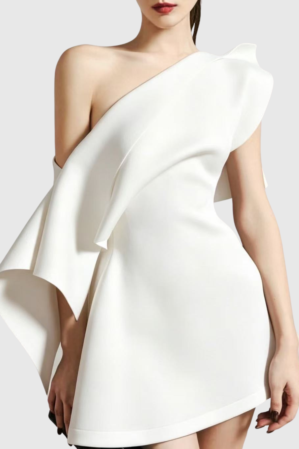 Aldeno Asymmetric Off Shoulder Mini Dress - White Avalabel