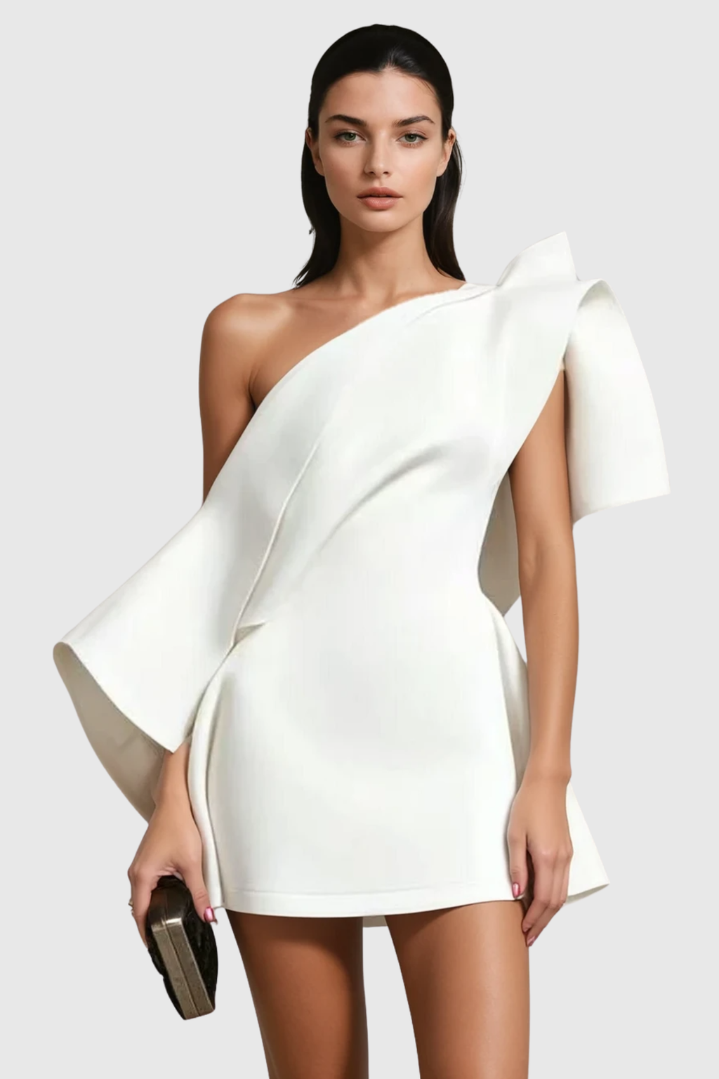 Aldeno Asymmetric Off Shoulder Mini Dress - White Avalabel