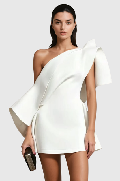 Aldeno Asymmetric Off Shoulder Mini Dress - White Avalabel