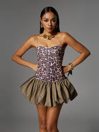 Spaghetti Leopard Mini Dress In Brown Avalabel