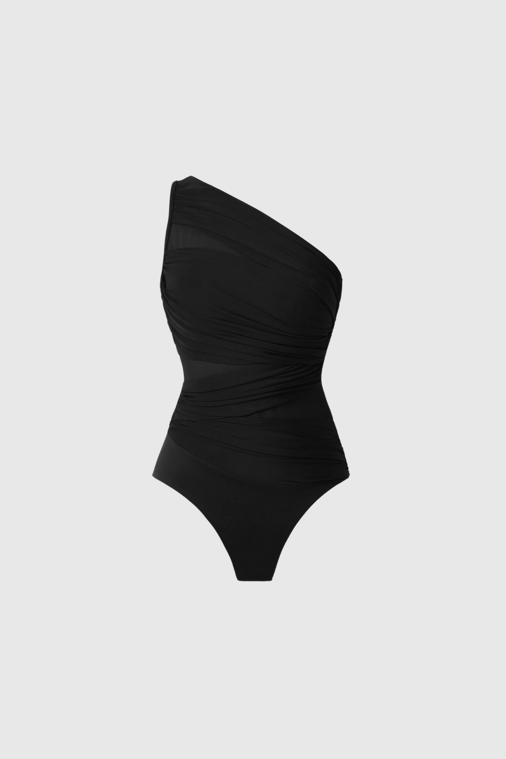 Mamie Single Shoulder Mesh Ruch Swimsuit In Black Avalabel