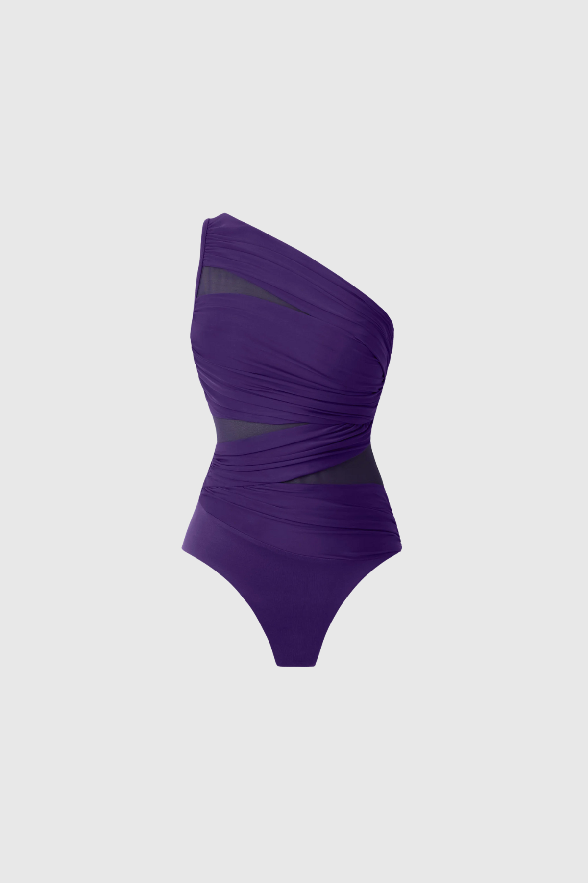 Mamie Single Shoulder Mesh Ruch Swimsuit In Purple Avalabel