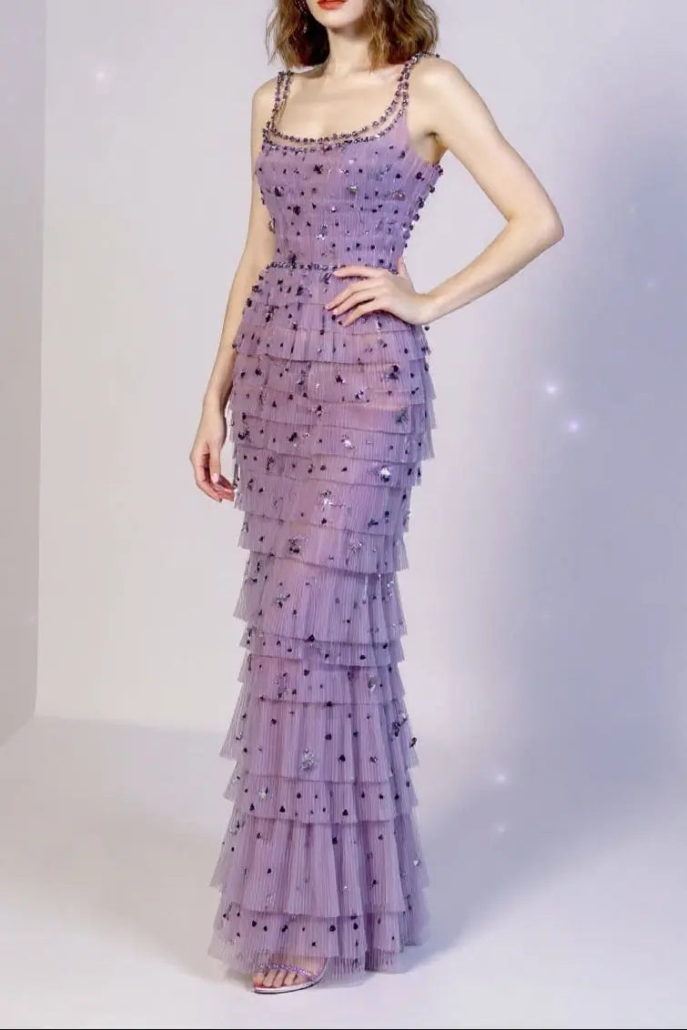 EMBELLISHED MAXI DRESS IN PURPLE Avalabel