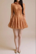 Embroidered Flared long sleeve Mini Dress Avalabel