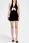 Anais Halter Bow Velvet Mini Dress Avalabel