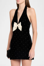 Anais Halter Bow Velvet Mini Dress Avalabel