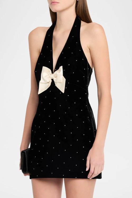 Anais Halter Bow Velvet Mini Dress Avalabel