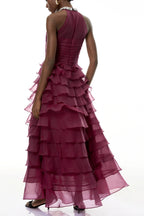 Samantha Red 3D Petal Ruffled Rhinestone Embellished Maxi Dress Avalabel