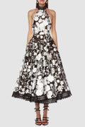 alyssa black Halter Floral Embroidered Midi Dress Avalabel