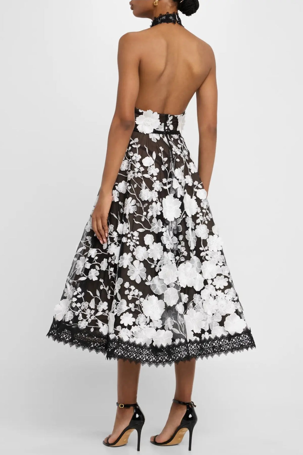 alyssa black Halter Floral Embroidered Midi Dress Avalabel