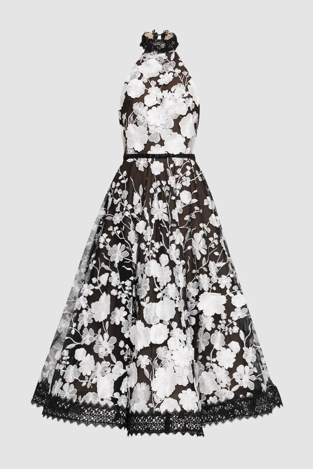 alyssa black Halter Floral Embroidered Midi Dress Avalabel