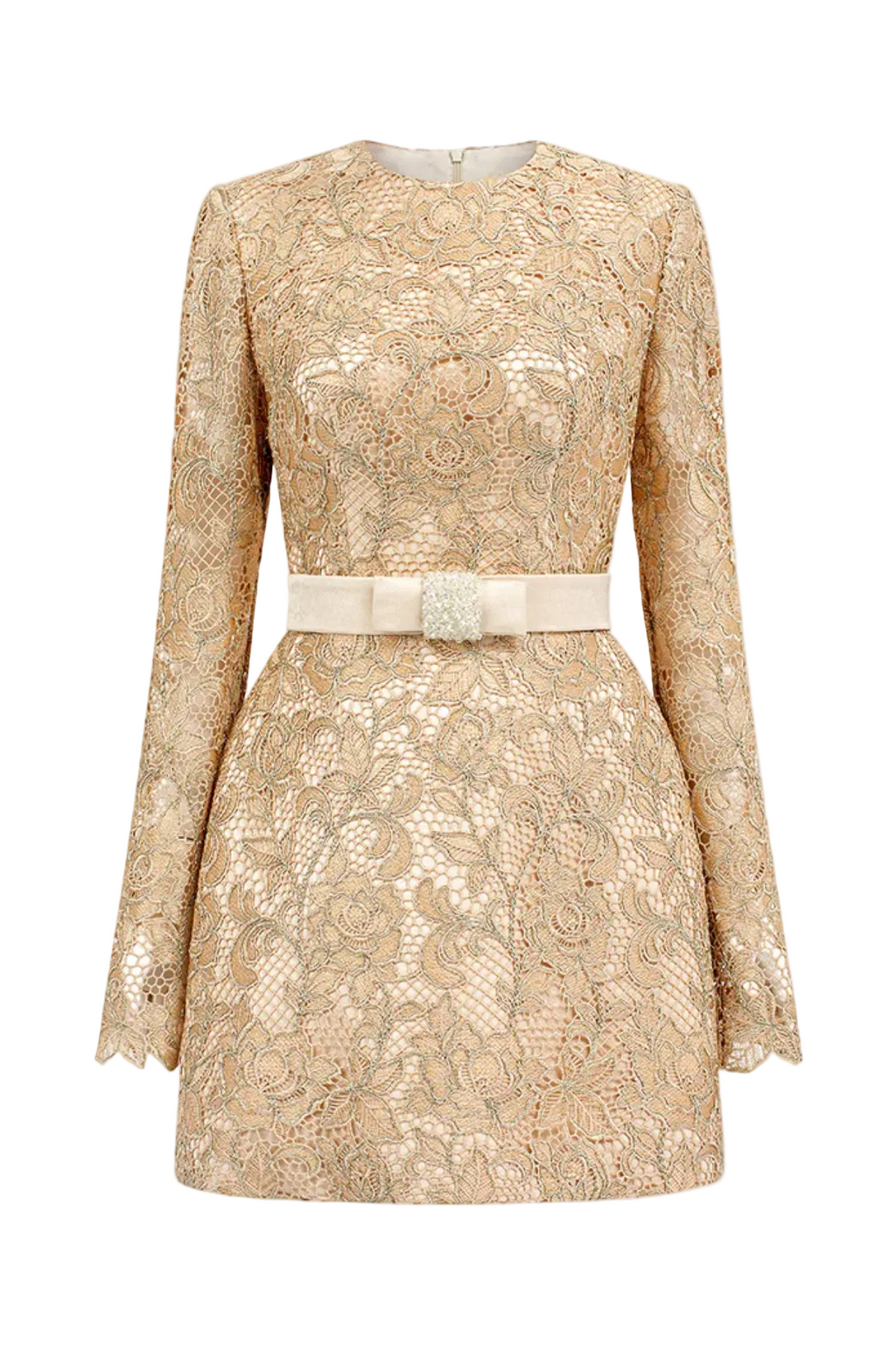 Anslie Lace Belted Mini Dress Avalabel