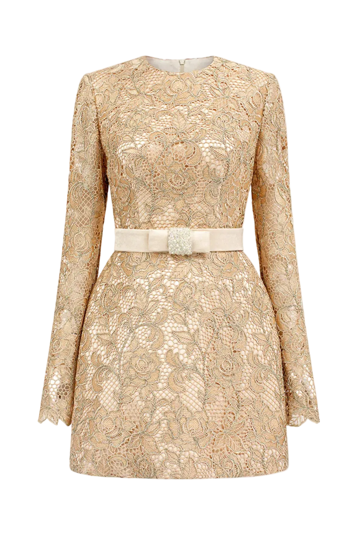Anslie Lace Belted Mini Dress Avalabel