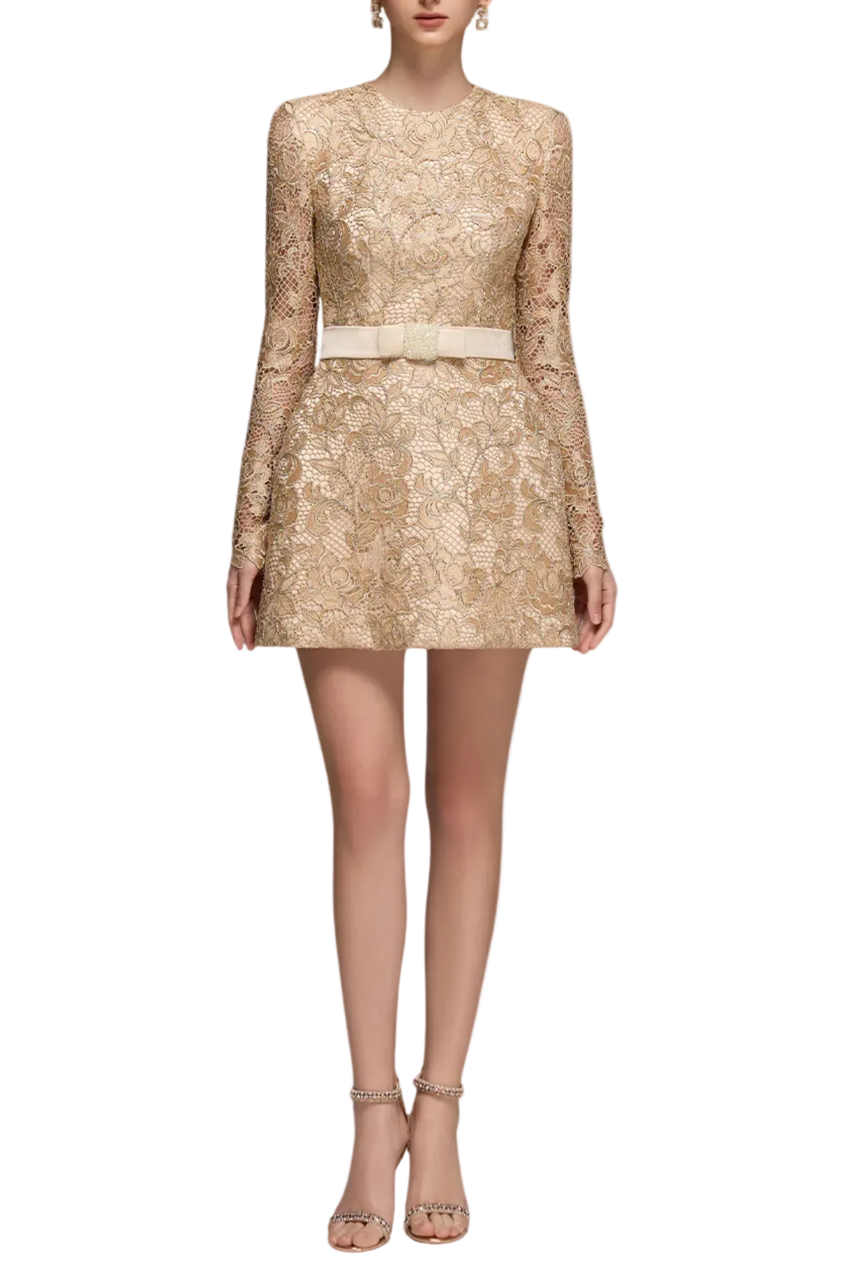 Anslie Lace Belted Mini Dress Avalabel
