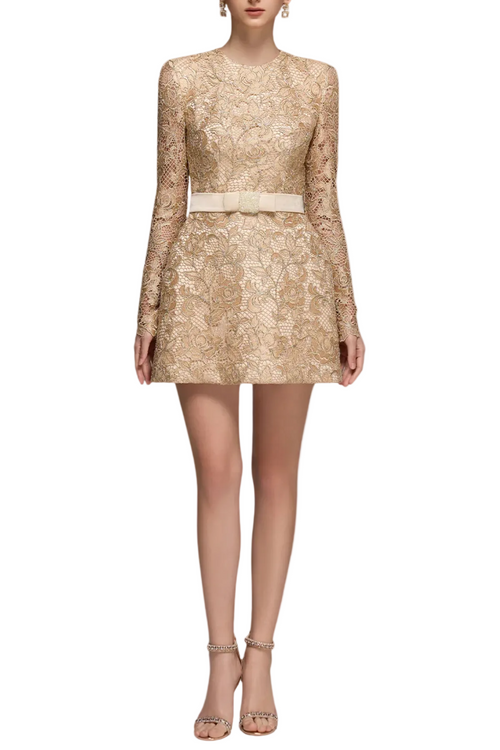 Anslie Lace Belted Mini Dress Avalabel