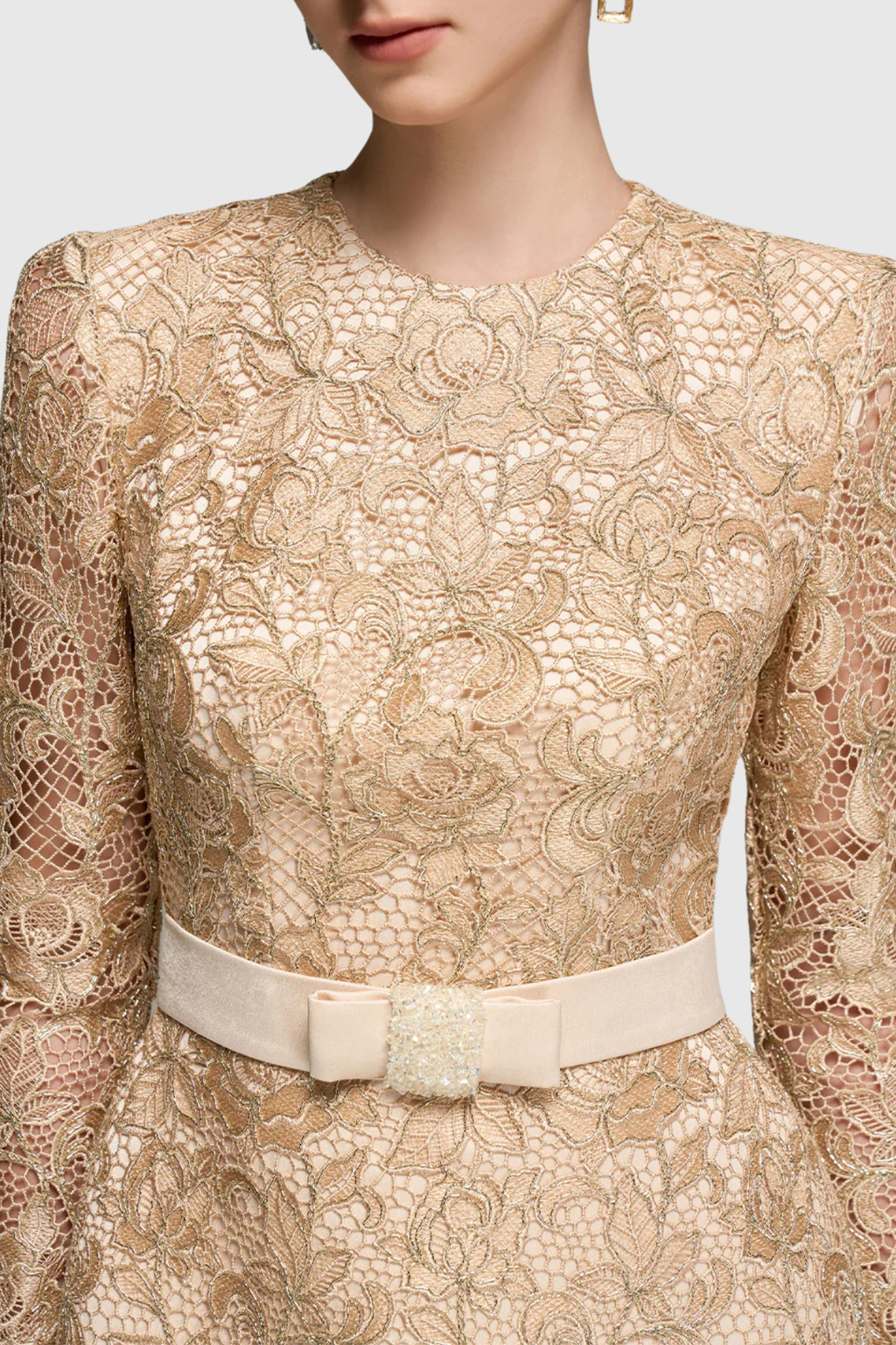 Anslie Lace Belted Mini Dress Avalabel