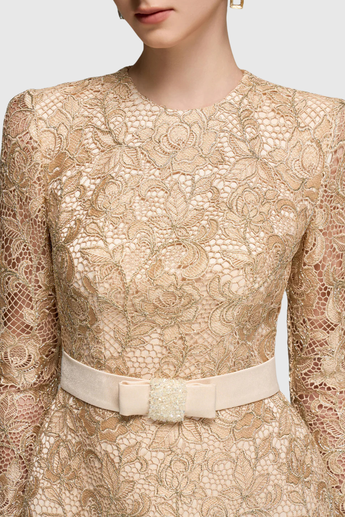 Anslie Lace Belted Mini Dress Avalabel