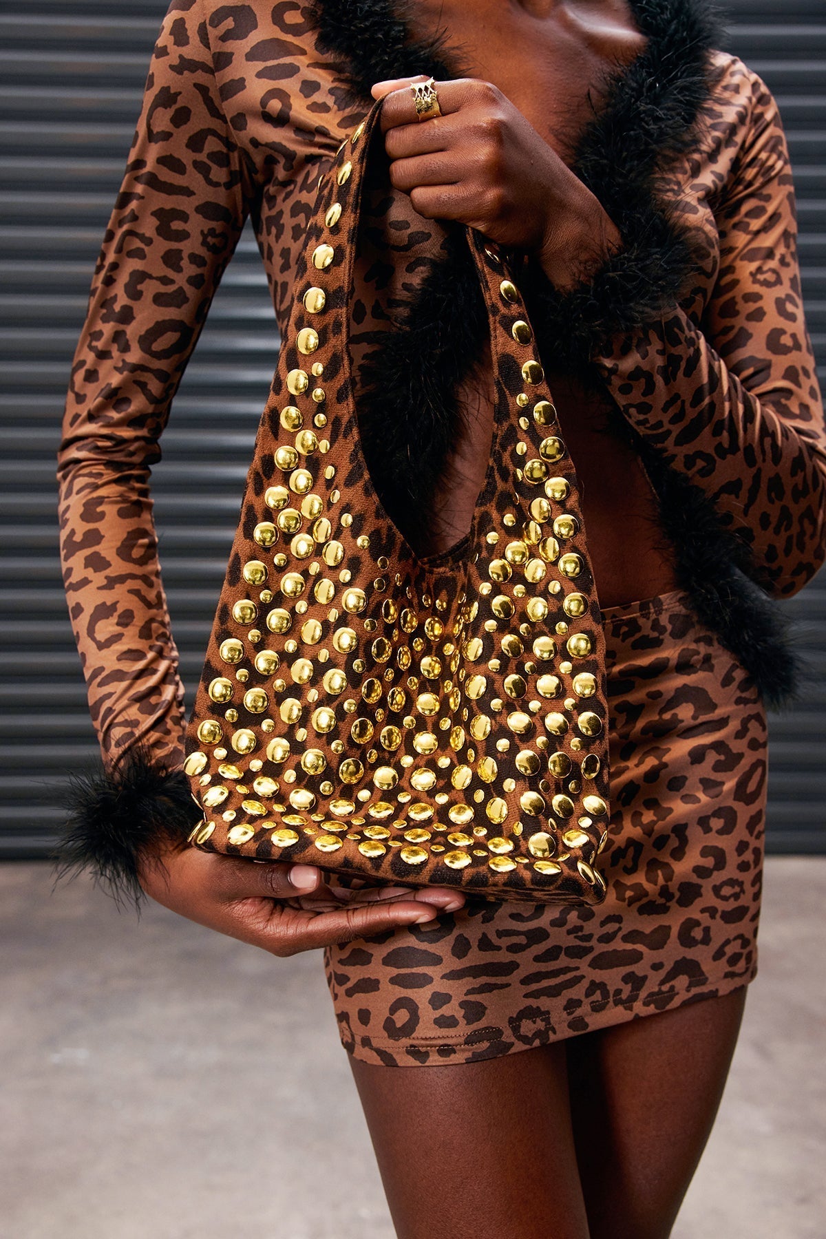 Apollymi Studded Leopard Shoulder Bag Avalabel