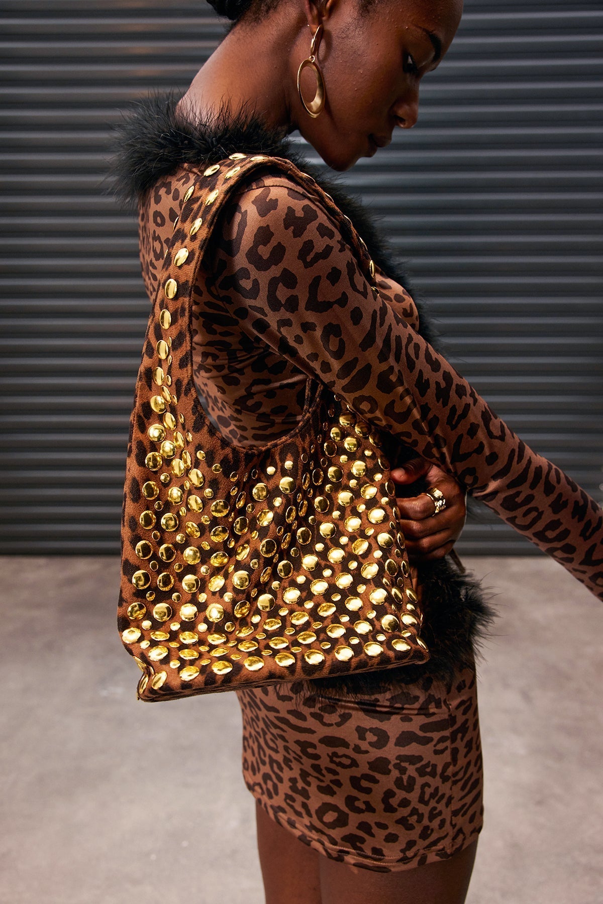Apollymi Studded Leopard Shoulder Bag Avalabel