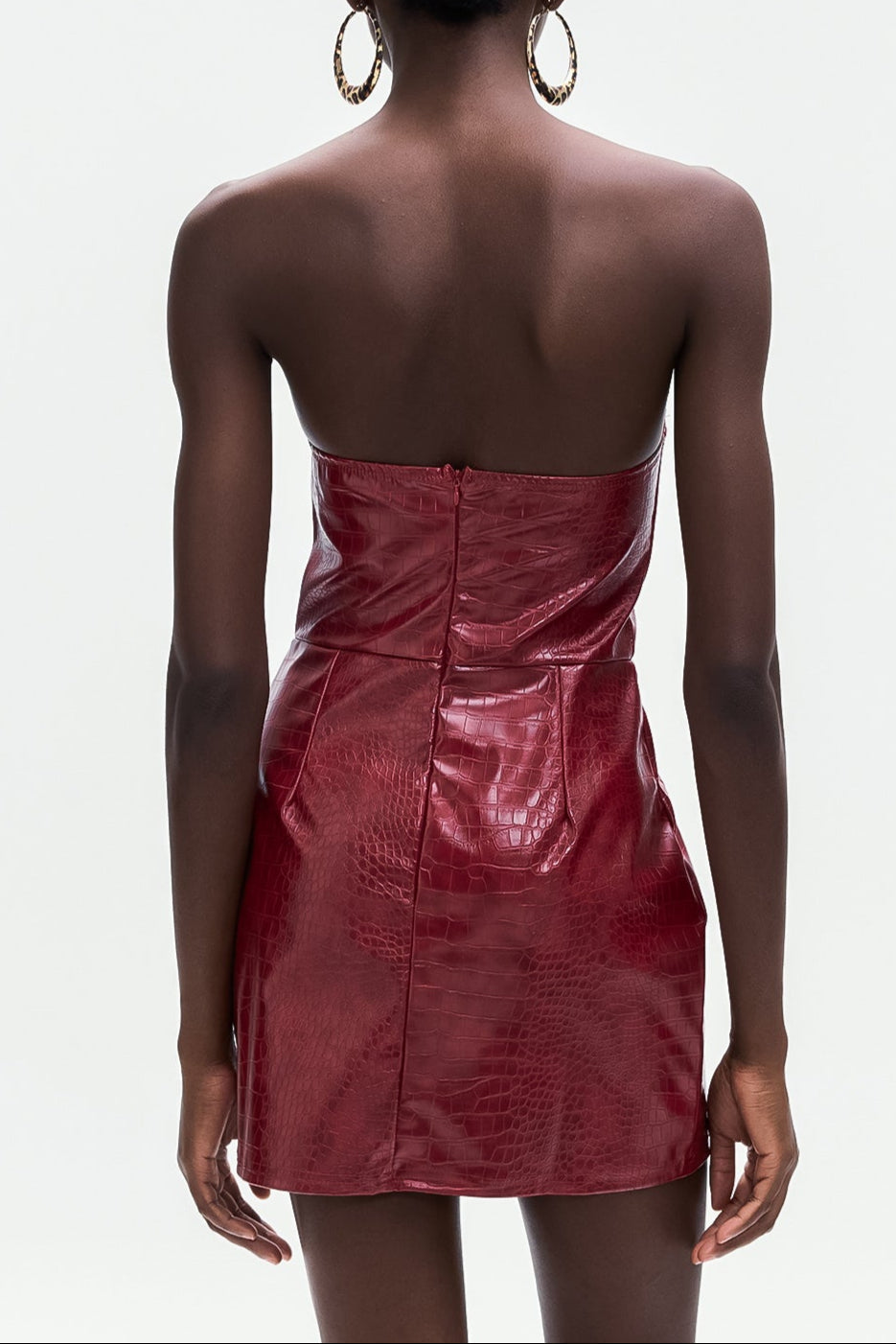 Janice Crocodile Pattern Strapless Leather Mini Dress Avalabel