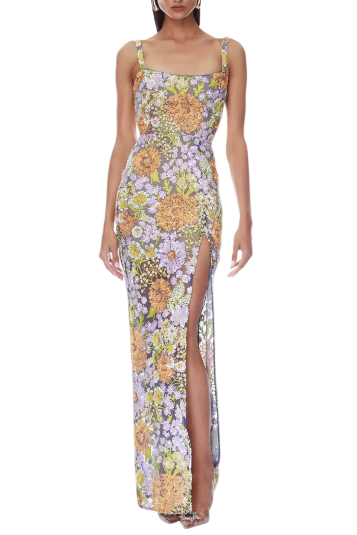 Armida Floral Sequin Slit Maxi Dress Avalabel