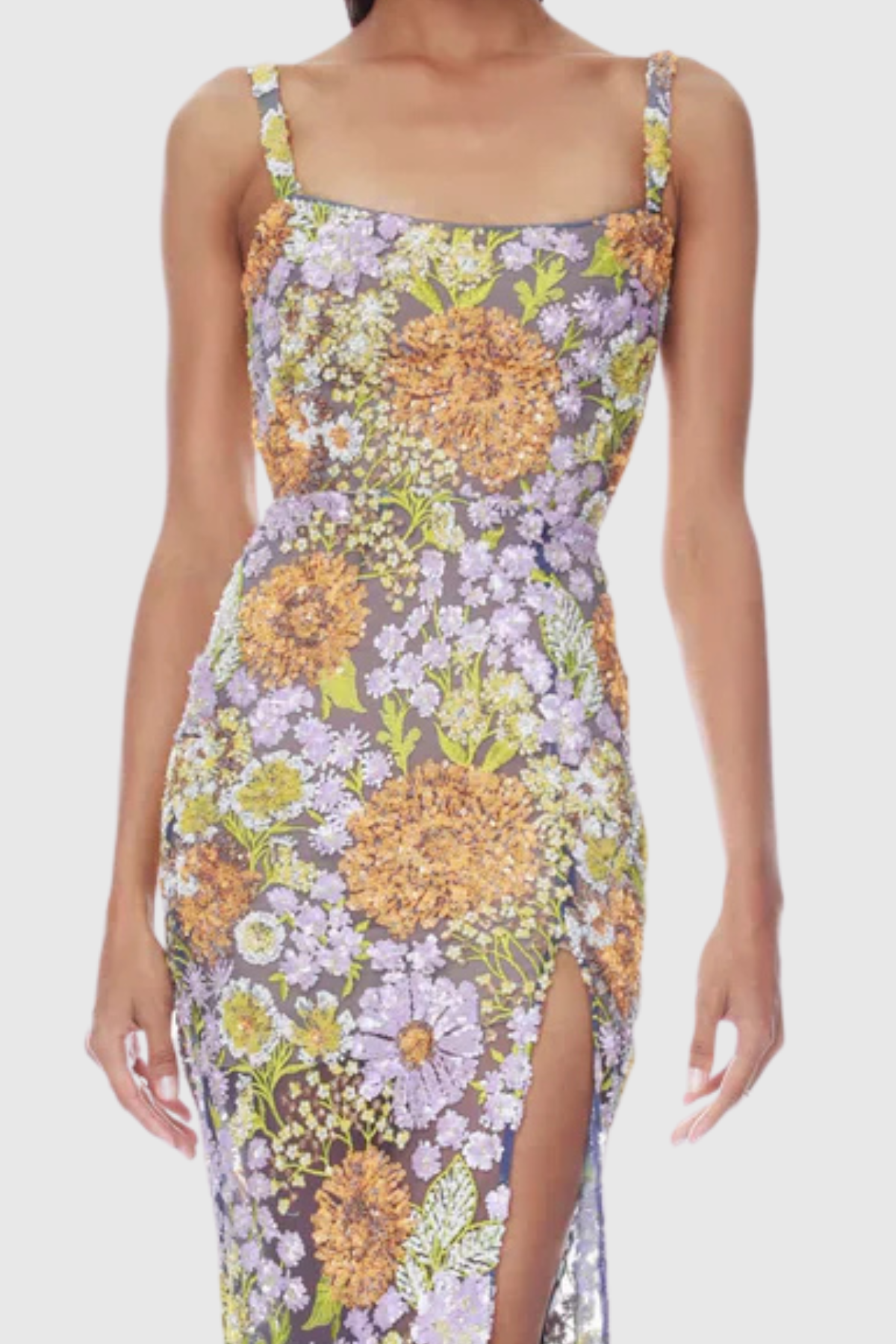 Armida Floral Sequin Slit Maxi Dress Avalabel