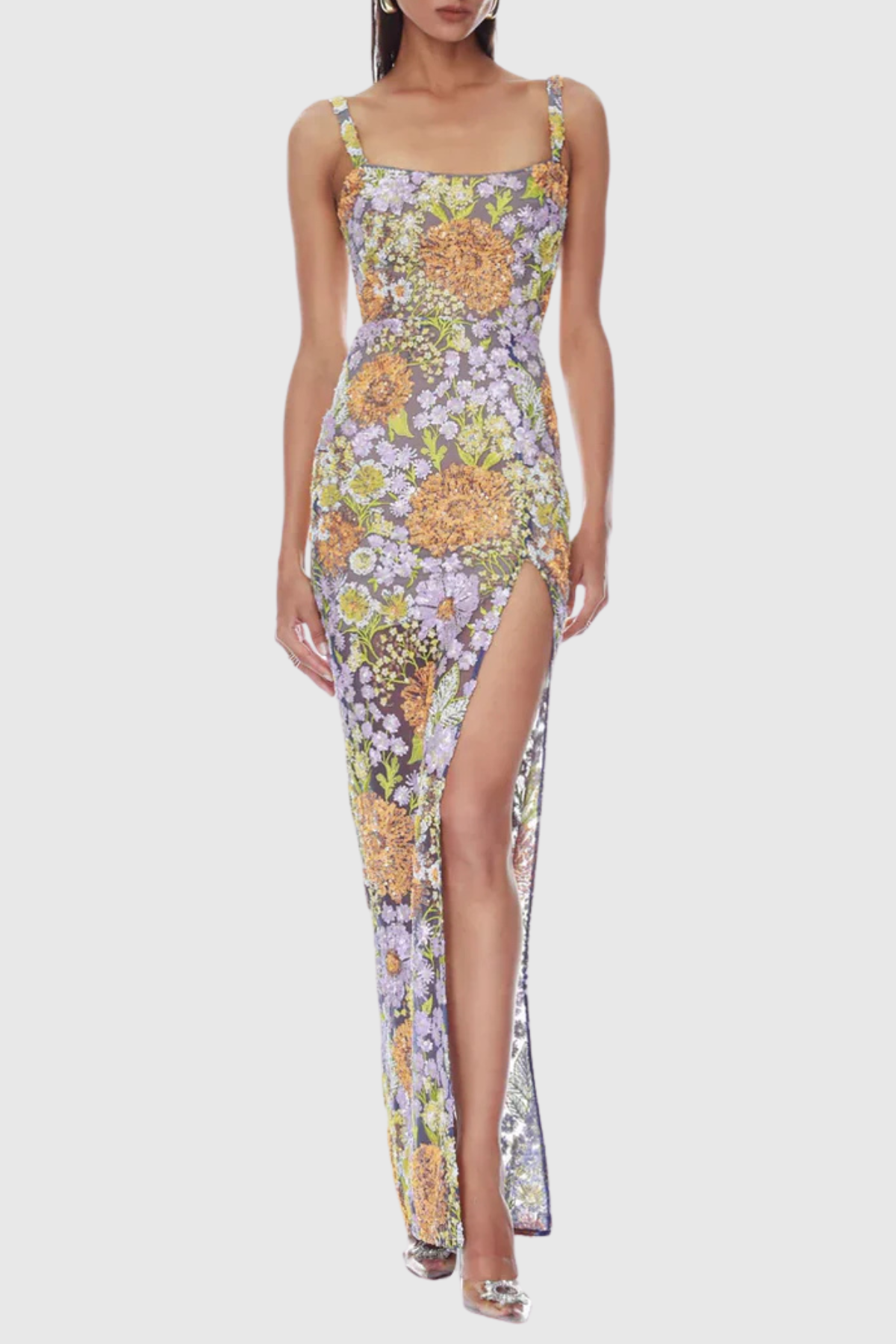 Armida Floral Sequin Slit Maxi Dress Avalabel