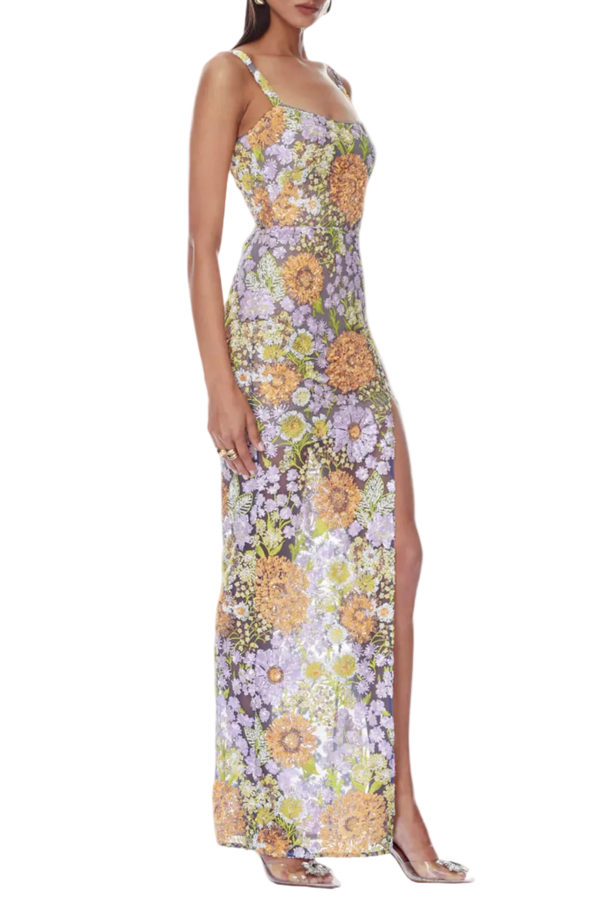 Armida Floral Sequin Slit Maxi Dress Avalabel