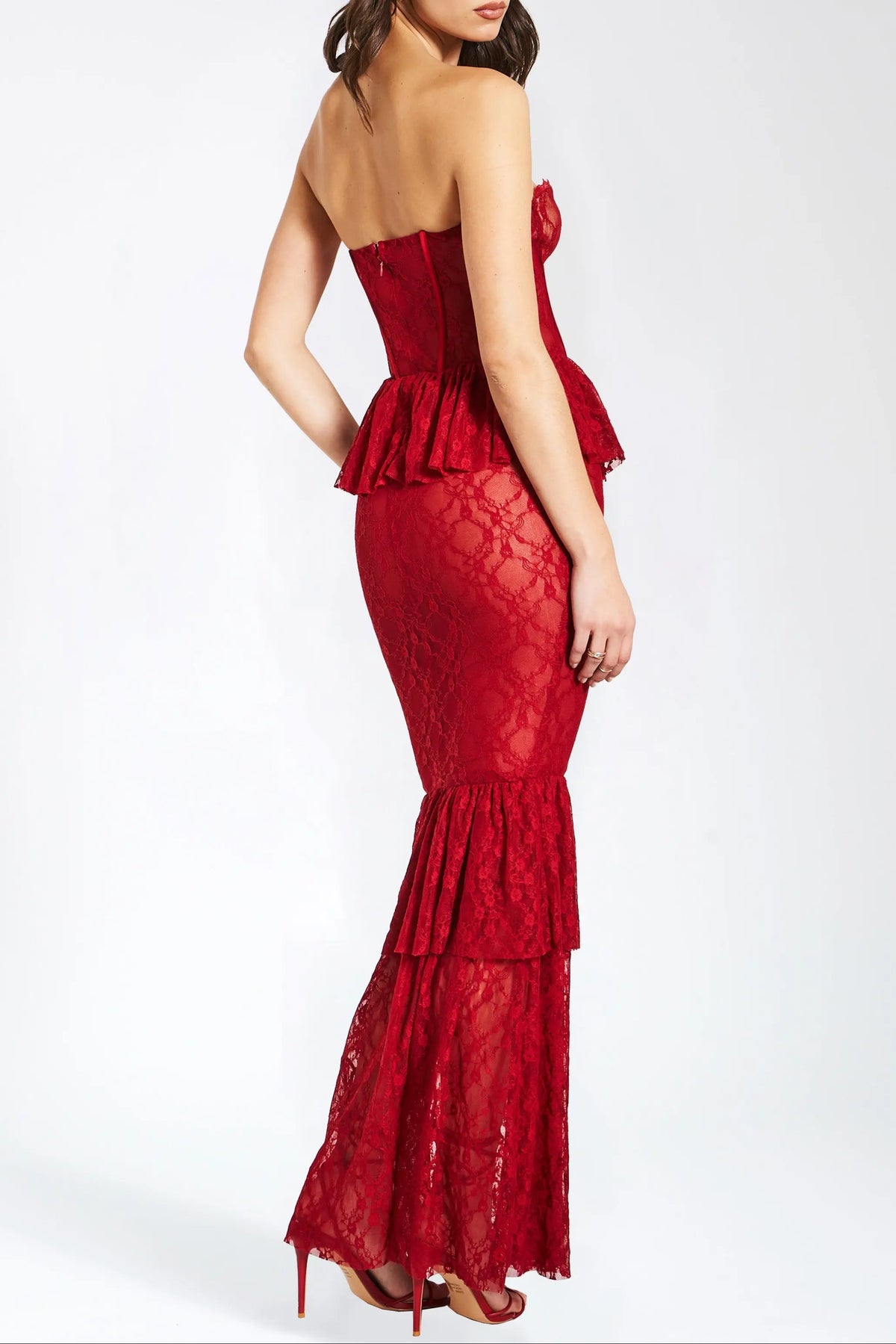 Zen Burgundy Lace Corset Maxi Dress Avalabel