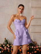 Strapless Flower Bandage Mini Dress In Purple Avalabel