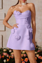 Strapless Flower Bandage Mini Dress In Purple Avalabel