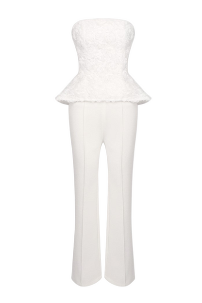 georgia 3d flower top pants set in white